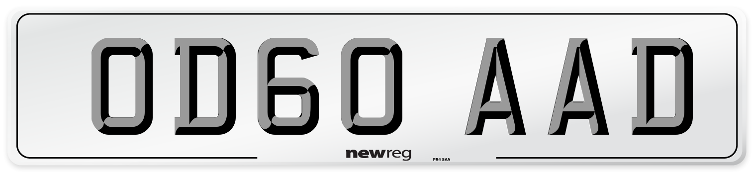 OD60 AAD Number Plate from New Reg